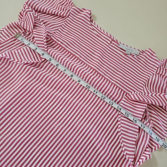 Loft Women's Red Striped Flutter Sleeve Rayon Blouse - Picture 10 of 16